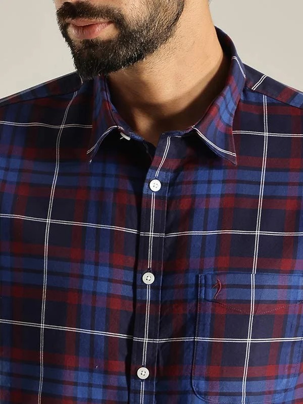 Indian Terrain Men Checkered Dark Blue Shirt